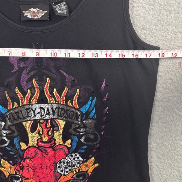 Vintage Women's Harley-Davidson Sleeveless Tee Shirt Black Front/Back Logo SZ L - Picture 4 of 9